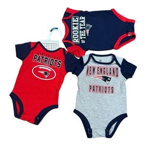 New England Patriots Baby Bodysuits – 3-Piece Creeper Set (0–3 Months) | NWT